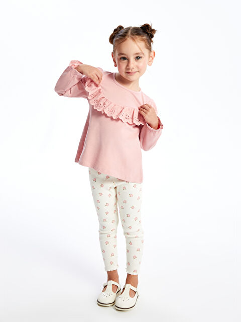 LCW baby Bisiklet Yaka Uzun Kollu Nakışlı Kız Bebek Bluz ve Tayt Pantolon 2'li Takım - W48729Z1-MAP