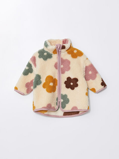 LCW baby Dik Yaka Uzun Kollu Kız Bebek Pelüş Hırka - W48770Z1-LRB