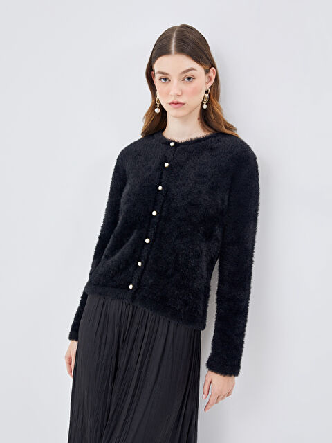 LCW Modest Bisiklet Yaka Düz Uzun Kollu Kadın Triko Hırka - W48873Z8-RQL