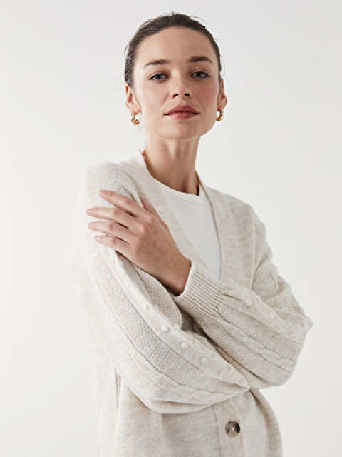 LCW Modest V Yaka Kadın Triko Hırka - W48876Z8-FDW