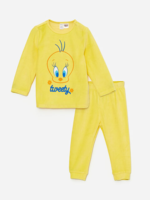 LCW baby Kadife Tweety Baskılı Kız Bebek Pijama Takımı - W48924Z1-FTT