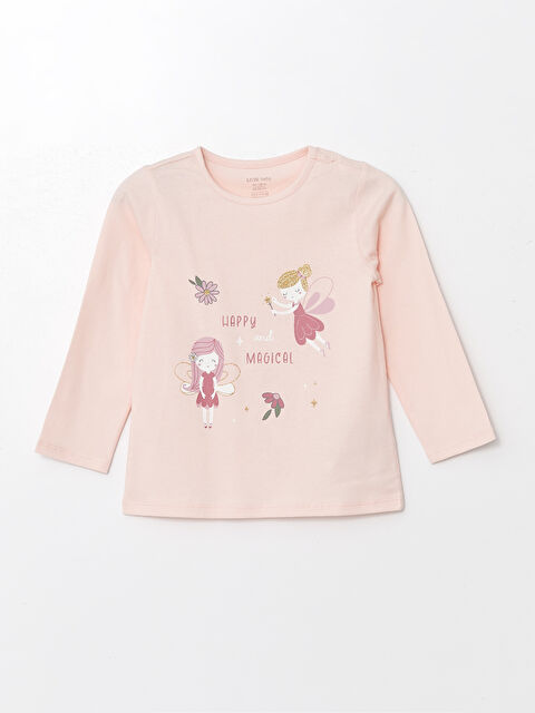 LCW baby Bisiklet Yaka Baskılı Kız Bebek Tişört - W48978Z1-JM1