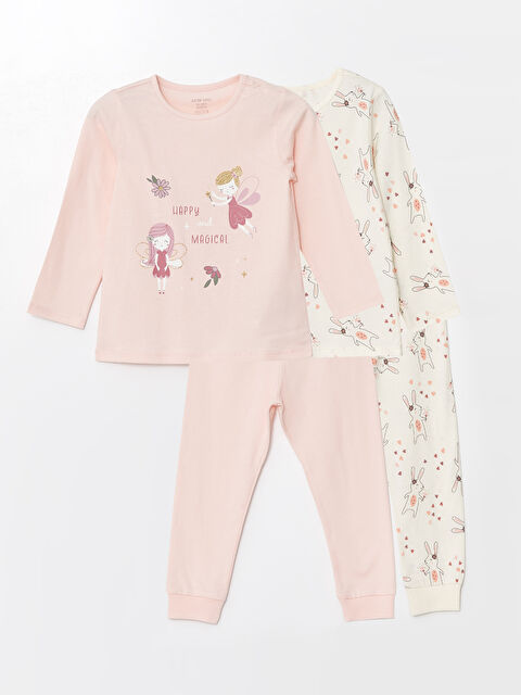 LCW baby Bisiklet Yaka Uzun Kollu Baskılı Kız Bebek Pijama Takımı 2'li - W48979Z1-JM1