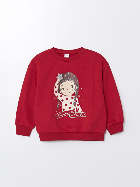 LCW Kids Bisiklet Yaka Kalın Baskılı Kız Bebek Sweatshirt - W49131Z1-R3R