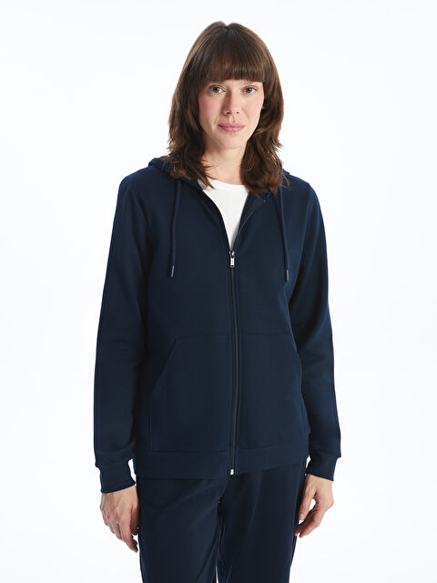 LCWAIKIKI Classic Kapüşonlu Düz Uzun Kollu Kadın Fermuarlı Sweatshirt - W49153Z8-E1J