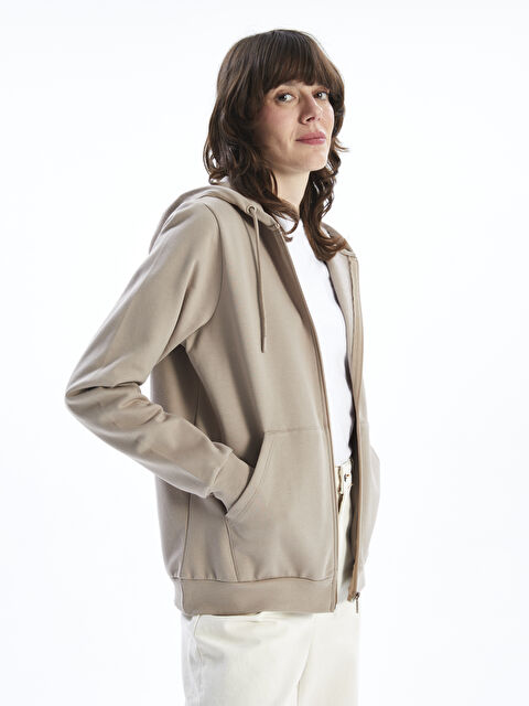 LCWAIKIKI Classic Kapüşonlu Düz Uzun Kollu Kadın Fermuarlı Sweatshirt - W49153Z8-QYZ