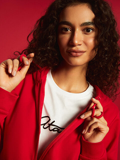 LCWAIKIKI Classic Kapüşonlu Düz Uzun Kollu Kadın Fermuarlı Sweatshirt - W49153Z8-HPM