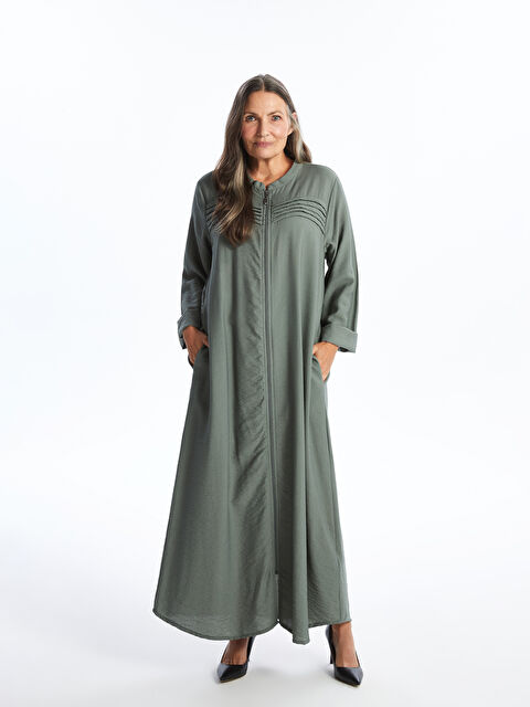 LCW Grace Bisiklet Yaka Düz Uzun Kollu Elbise - W49228Z8-GN2