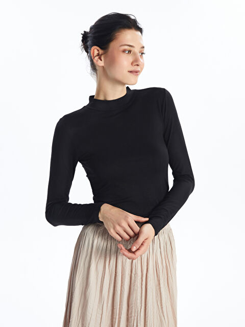 LCWAIKIKI Basic Dik Yaka Düz Uzun Kollu Kadın Body - W49355Z8-CVL