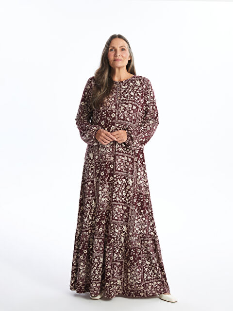 LCW Grace Bisiklet Yaka Desenli Uzun Kollu Elbise - W49358Z8-LQV