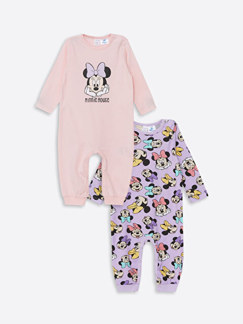 LCW baby Bisiklet Yaka Uzun Kollu Minnie Mouse Baskılı Kız Bebek Tulum 2'li - W49624Z1-LSC