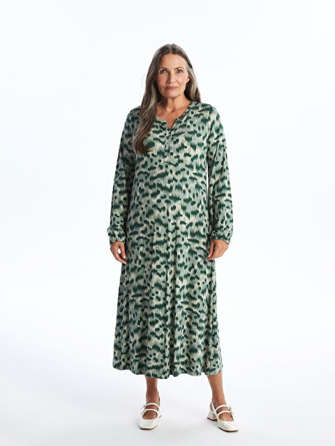 LCW Grace Kaçık Yaka Desenli Uzun Kollu Elbise - W49627Z8-LS6