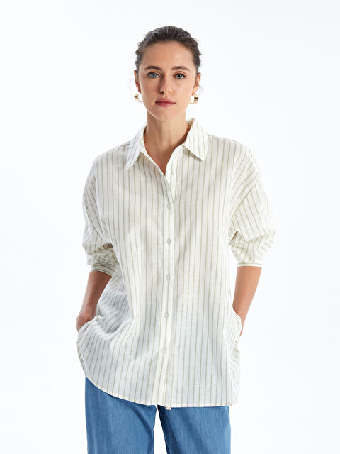 LCW Vision Çizgili Uzun Kollu Oversize Kadın Gömlek - W49659Z8-LFT