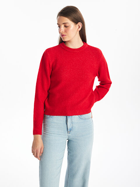 LCW Vision Bisiklet Yaka Düz Uzun Kollu Kadın Triko Kazak - W49706Z8-HPM