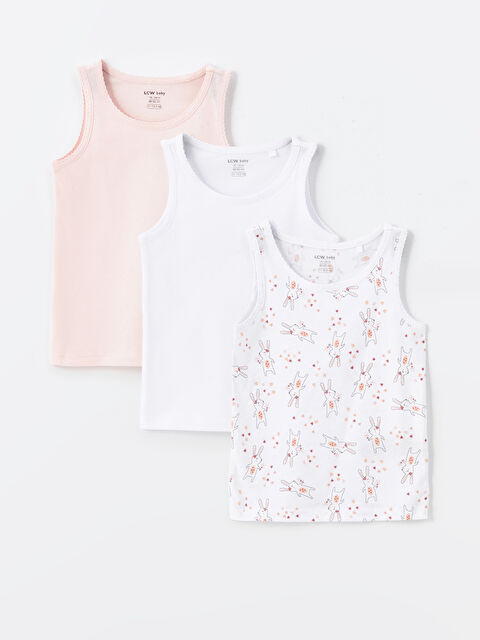 LCW baby Bisiklet Yaka Baskılı Kız Bebek Atlet 3'lü - W49772Z1-LRA