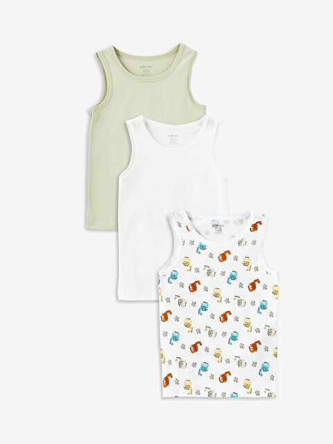 LCW baby Bisiklet Yaka Baskılı Erkek Bebek Atlet 3'lü - W49784Z1-LRA