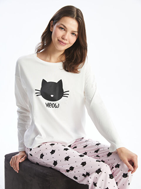 LCW Young H12 Bisiklet Yaka Baskılı Kadın Pijama Takımı - W49828Z8-LT4