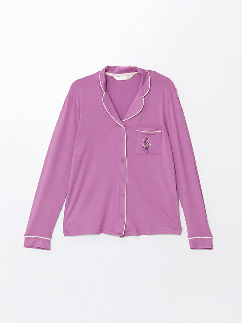 LCW DREAM Gömlek Yaka Nakışlı Kadın Pijama Üst - W49832Z8-GVD