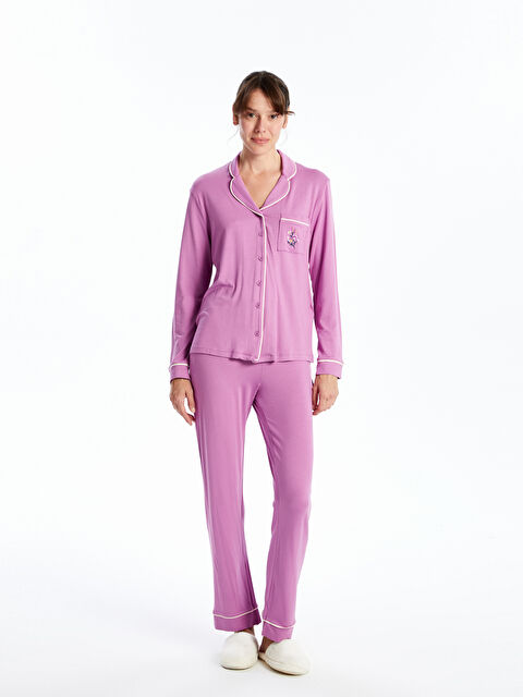 LCW DREAM Gömlek Yaka Nakışlı Kadın Pijama Takımı - W49833Z8-GVD