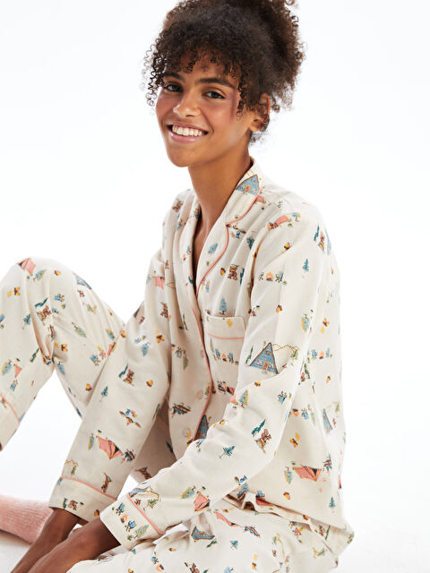LCW DREAM Gömlek Yaka Desenli Kadın Pijama Takımı - W49894Z8-LT6