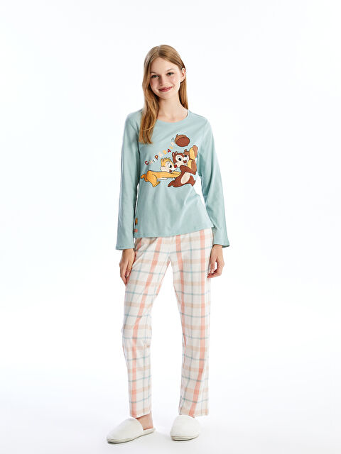 LCW DREAM Bisiklet Yaka Chip and Dale Baskılı Kadın Pijama Takımı - W49906Z8-LT6
