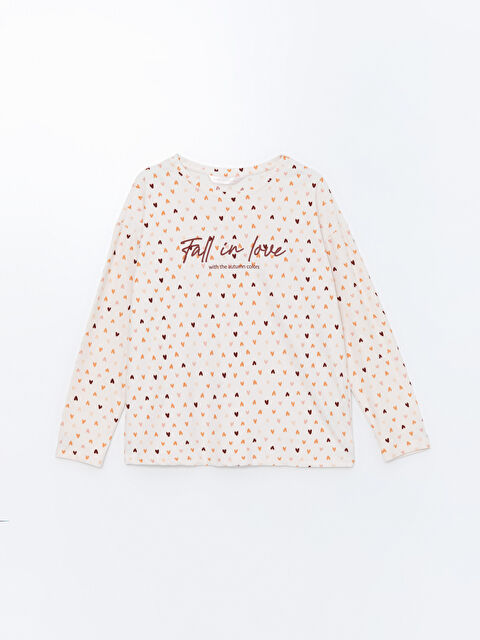 LCW DREAM Bisiklet Yaka Desenli Kadın Pijama Üstü - W49908Z8-LT6