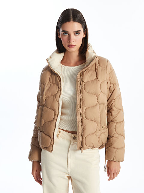 LCW Vision Dik Yaka Kendinden Desenli Kadın Şişme Mont - W49984Z8-YE2