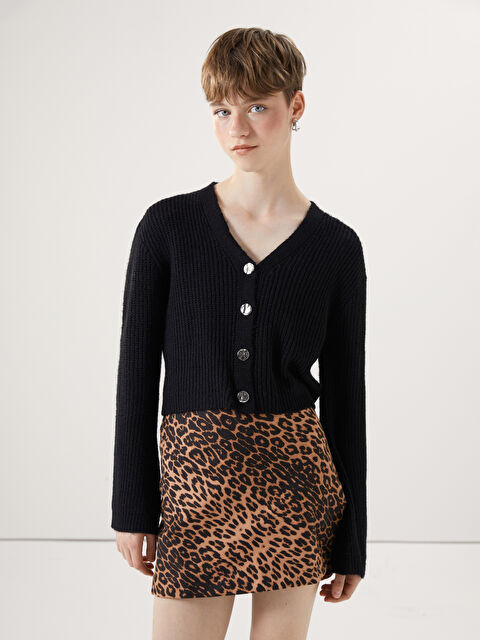 XSIDE V Yaka Kadın Triko Hırka - W4AA22Z8-CVL