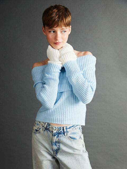 XSIDE Kayık Yaka Düz Uzun Kollu Kadın Triko Kazak - W4AA34Z8-VYD