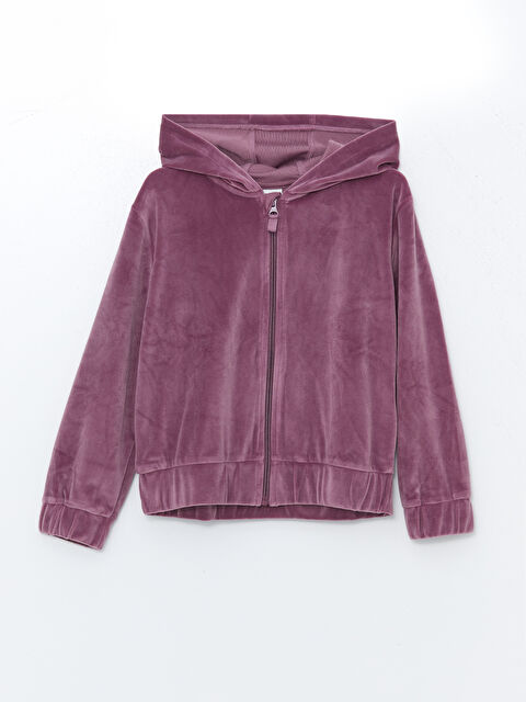 LCW Kids Kapüşonlu Kadife Kız Çocuk Fermuarlı Sweatshirt - W4AA37Z4-H7E
