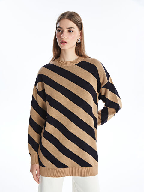 LCW Modest Bisiklet Yaka Renk Bloklu Uzun Kollu Kadın Triko Tunik - W4AA55Z8-LQY