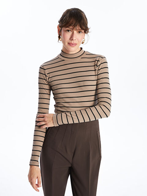 LCWAIKIKI Basic Dik Yaka Çizgili Kadın Body - W4AB10Z8-LE8