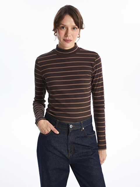 LCWAIKIKI Basic Dik Yaka Çizgili Kadın Body - W4AB10Z8-LEW