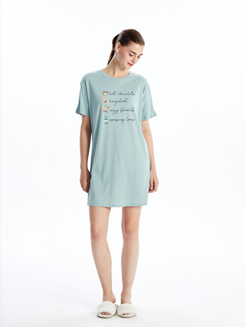 LCW DREAM Bisiklet Yaka Baskılı Kadın Gecelik - W4AB82Z8-FGT