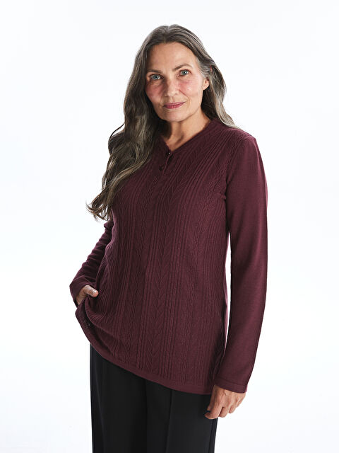 LCW Grace V Yaka Kendinden Desenli Uzun Kollu Kadın Triko Kazak - W4AC80Z8-HEN