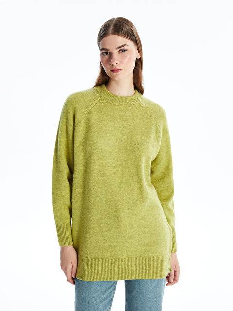 LCW Modest Bisiklet Yaka Düz Uzun Kollu Kadın Triko Tunik - W4AC88Z8-FLH