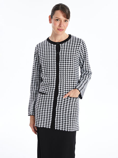 LCW Grace Bisiklet Yaka Desenli Uzun Kollu Kadın Triko Hırka - W4AD07Z8-MHS