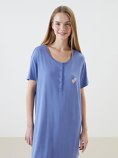 LCW DREAM Bisiklet Yaka Nakışlı Kadın Gecelik - W4AD95Z8-HRC