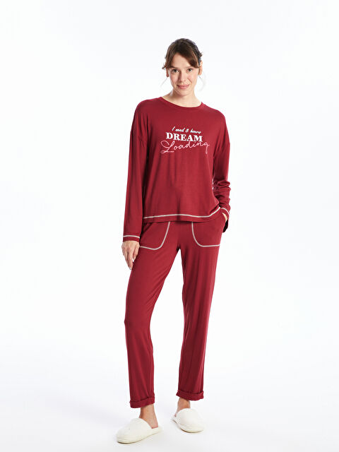 LCW DREAM Bisiklet Yaka Baskılı Kadın Pijama Takımı - W4AE35Z8-HHF