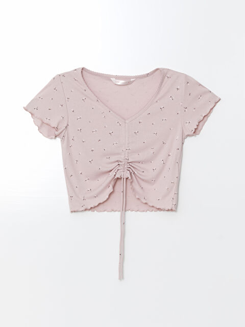 LCW DREAM V  Yaka Çiçekli Büzgülü Kadın Pijama Üstü - W4AF84Z8-LT4