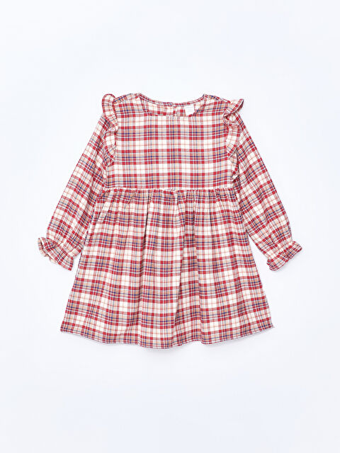 LCW Kids Crew Neck Long Sleeve Plaid Pattern Girls' Dress - W4AG98Z1-LNQ