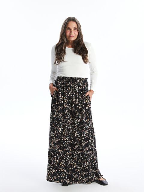 LCW Grace Beli Lastikli Desenli Kadın Etek - W4AH50Z8-LQJ