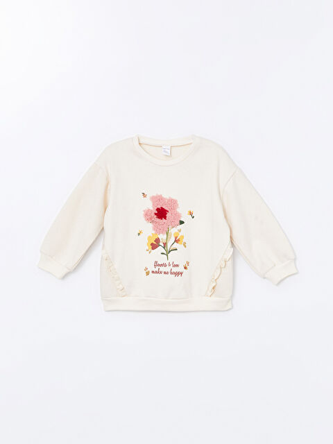 LCW Kids Bisiklet Yaka Kalın Çiçekli Kız Çocuk Sweatshirt - W4AH95Z1-FF7