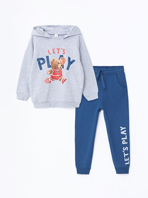 LCW Kids Kapüşonlu Uzun Kollu Baskılı Erkek Bebek Sweatshirt ve Eşofman Alt 2'li Takım - W4AI44Z1-D5P