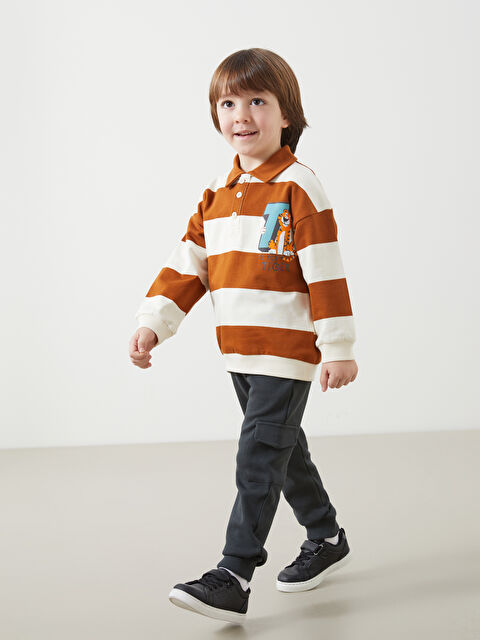 LCW Kids Polo Yaka Baskılı Erkek Bebek Sweatshirt ve Eşofman Alt 2'li Takım - W4AI47Z1-LQX