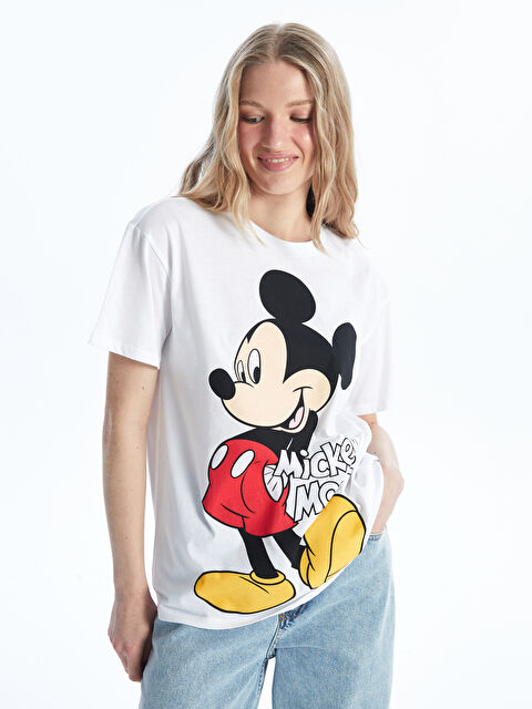 XSIDE Bisiklet Yaka Mickey Mouse Baskılı Kısa Kollu Kadın Tişört - W4AL51Z8-Q6K