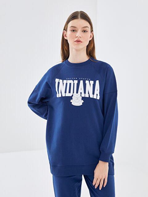 LCW Modest Bisiklet Yaka Baskılı Oversize Kadın Sweatshirt Tunik - W4AN41Z8-HEU