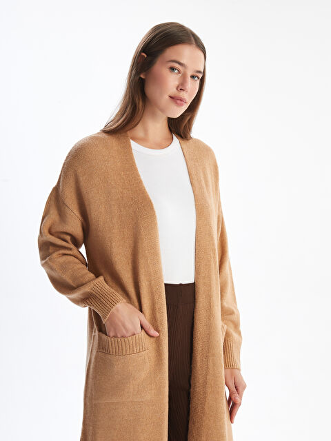 LCW Modest Şal Yaka Düz Uzun Kollu Kadın Triko Hırka - W4AN44Z8-S3Q