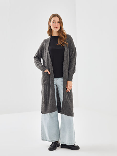 LCW Modest Şal Yaka Düz Uzun Kollu Kadın Triko Hırka - W4AN44Z8-V3U