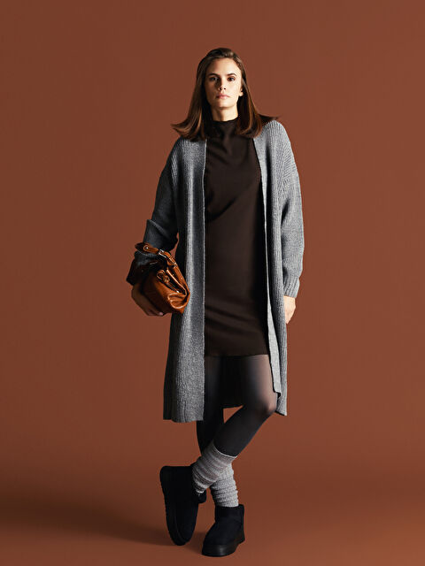 LCW Modest Şal Yaka Düz Uzun Kollu Oversize Kadın Triko Hırka - W4AN45Z8-H0M